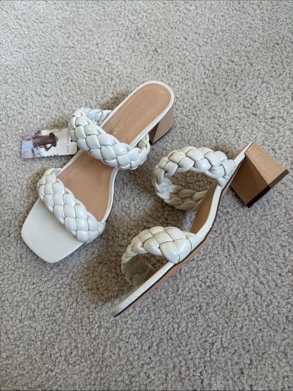 Woven Double-Strap Block Heel Sandal in Off-White